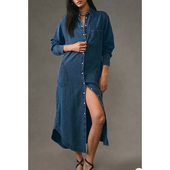 Pilcro Dresses & Skirts - Pilcro Anthropologie Denim Maxi Shirt Dress Blue Long Sleeve Button Front Medium